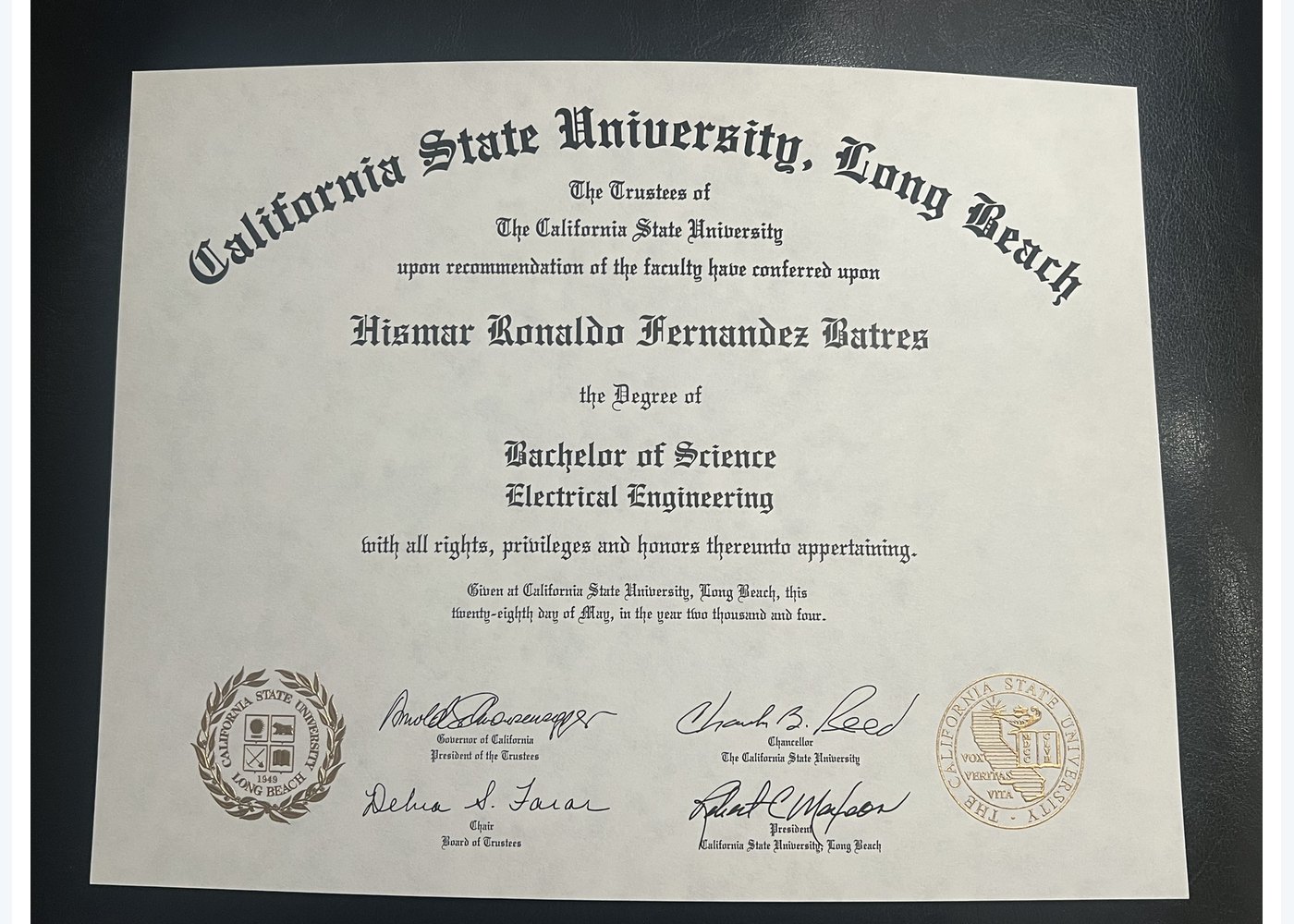 Bachelor of Science in Electrical Engineering certificate preview