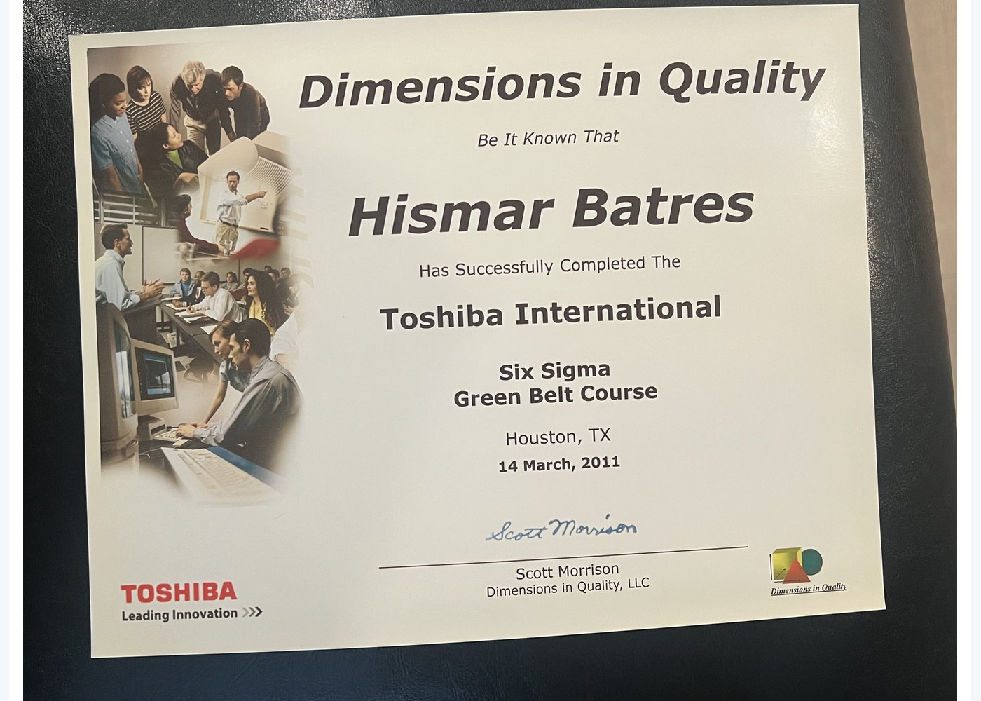 Six Sigma Green Belt Course certificate preview