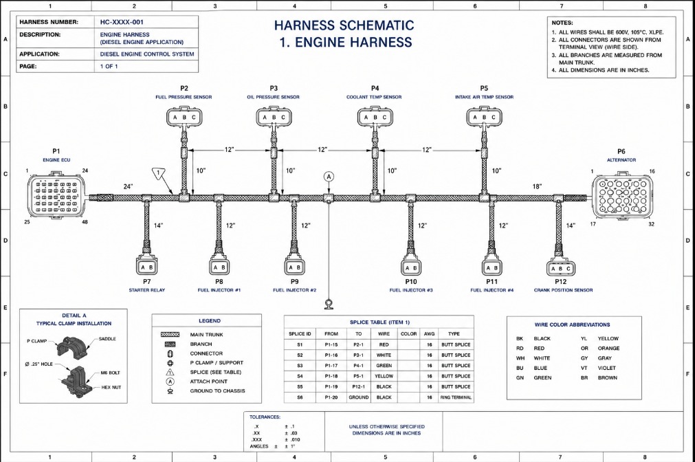 Engine harness schematic drawing example